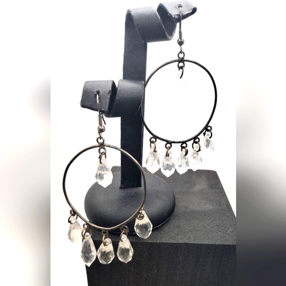 Fashion Hoop Dangle Clear Beaded Earrings